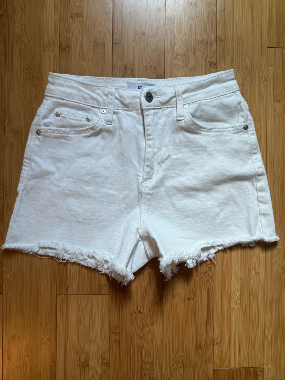 High-Rise White Frayed Hem Women's Denim Shorts